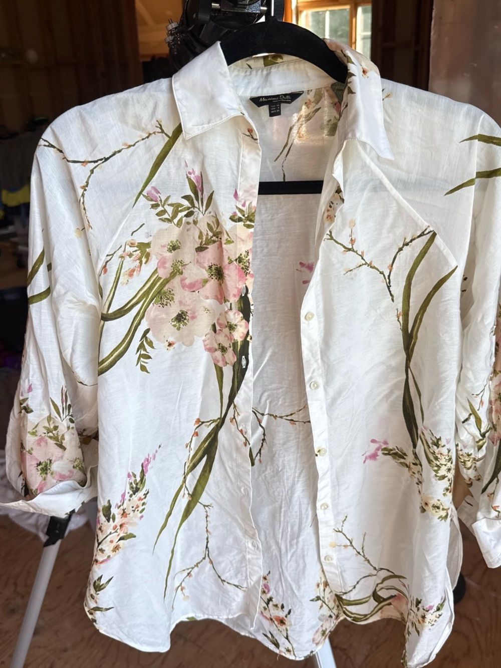 Massimo Dutti Cream Shirt with Pink Floral Print